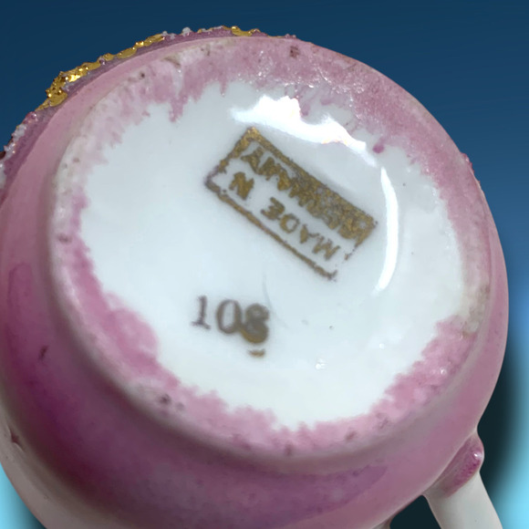 Lot 2 Vintage Mini Lusterware Cups "Forget Me Not" "A Present" Gilt Trim Germany - Picture 7 of 9